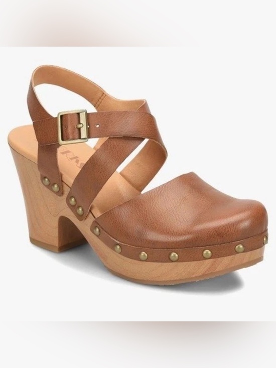 Kork-Ease Shoes - Korks “ABloom” Brown Studded Wood Clog Block Heel